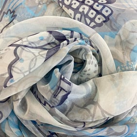 HERMES Carré 140 Muslin Scarf featuring Urasima Taro, Blue, Unisex
