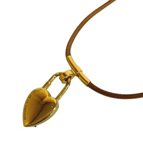 HERMES Viviride Heart Cadena GP x Leather Gold Choker for Women