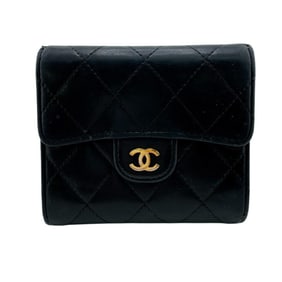 CHANEL Matelasse Compact Tri-fold Wallet, Black, Women's