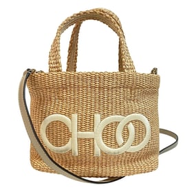 JIMMY CHOO 2-Way Basket Beach Tote Bag, Shoulder Beige, Women's