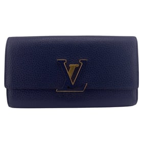 LOUIS VUITTON M63739 Portefeuille Capucines Flap Long Wallet, Navy, Women's