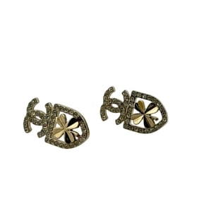 CHANEL Clover Coco Mark Earrings, Silver, Women's