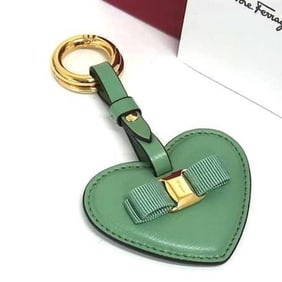 Salvatore Ferragamo Vara Ribbon Green Leather Heart Keychain for Women