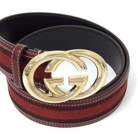 GUCCI Sherry Line Interlocking G Belt 162922 Brown Canvas and Leather for Women
