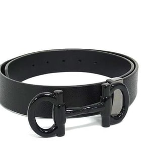 Salvatore Ferragamo Double Gancini Belt 67 9043 Black Leather with Hardware for Men and Women