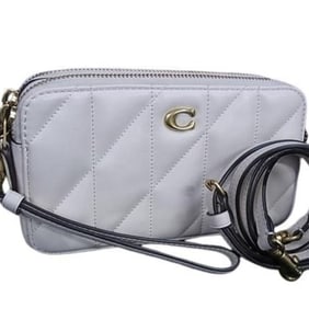 COACH Pillow Shoulder Bag CM531, Ivory Leather, Quilted, Double Zip, Women's