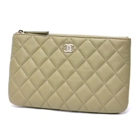CHANEL Matelasse Classic Pouch AP1071 Lambskin Light Khaki S-159573
