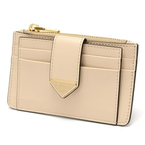PRADA Triangle Card Case Coin Holder 1MC038 Leather Beige S-159432