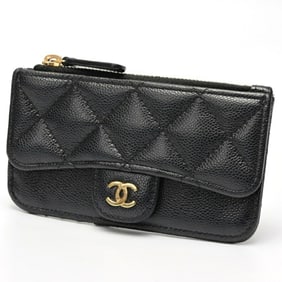 CHANEL Matelasse Coin Card Holder AP2570 Caviar Skin Black S-159518