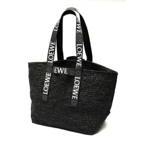 LOEWE Fold Shopper Tote Bag Raffia Black S-159671