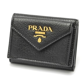 PRADA Vitello Compact Wallet Trifold 1MH021 Leather Black S-159511