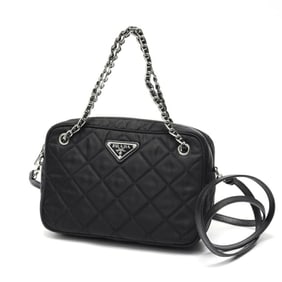 PRADA Chain Shoulder Bag 1BH910 Quilted Nylon Black S-159617