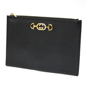Gucci Zumi Clutch Bag Pouch 570728 Leather Black S-159739