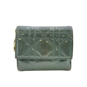 Christian Dior Dior Lotus Wallet Cannage Bifold Blue Women's