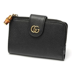 Gucci Double G Medium Wallet with Bamboo 739498 Leather Black S-159501