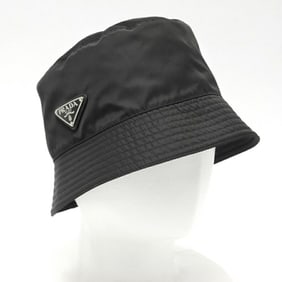 PRADA Re-Nylon Triangle Bucket Hat 1HC137 Nylon Black # M S-159608