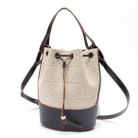 LOEWE Balloon Bag Medium Shoulder Repeat Anagram Canvas Leather Natural Black RI-159626