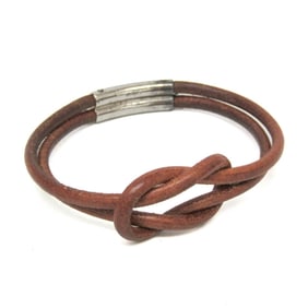 Hermes Hercule Leather,Metal Bangle Silver,Brown