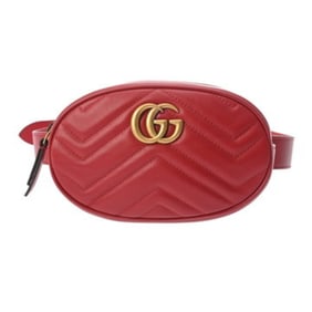 GUCCI GG Marmont Belt Bag, Red, 476434, Women's Leather Body AB Rank, Pre-owned, Ginzo