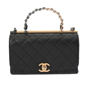 CHANEL Top Handle Flap Bag, Black, Women's Calfskin Shoulder B-Rank, Pre-Owned, Ginzo