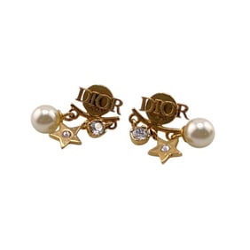 Christian Dior Faux Pearl Star Earrings, Gold, Women's, Z0014757