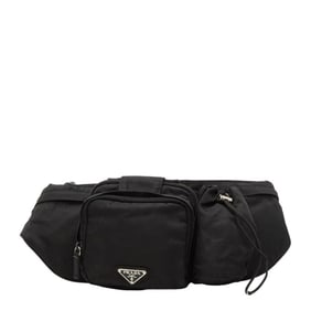Prada Triangle Logo Plate Body Bag/Waist Bag in Black Nylon for Women