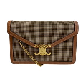 CELINE Margot Triomphe Houndstooth Chain Wallet Shoulder Bag, Beige, Women's, Z0014870