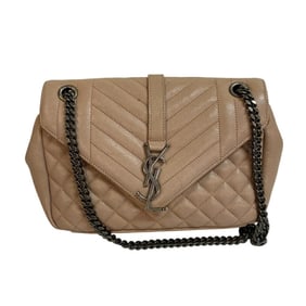 SAINT LAURENT 428125 Classic Small Satchel Shoulder Bag with Chain, 2-Way, YSL Bag, Beige, Women's,