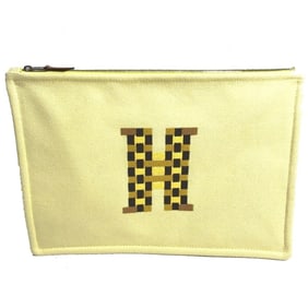 HERMES Hermès Makeup Pouch, H Tissage Clutch Bag, Toile H, Men's and Women's, Citron Yellow