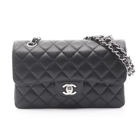 CHANEL Matelasse Double Flap Shoulder Bag in Grained Calfskin Leather, Black, Women's, A01113