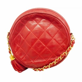 Chanel Shoulder Bag with Matelasse Chain Bag, Lambskin, Red, Women's