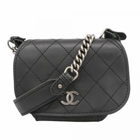 Chanel Shoulder Bag Wild Stitch Chain Leather Black Women's