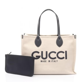 Gucci Print Tote Bag, Canvas and Leather, Women's, Ivory Navy, 772179
