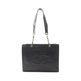 CHANEL Coco Mark Tote Bag in Grained Calfskin Leather, Women's, Black