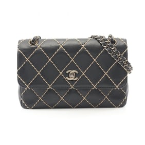CHANEL Wild Stitch Shoulder Bag, Leather, Women's, Black, A14687