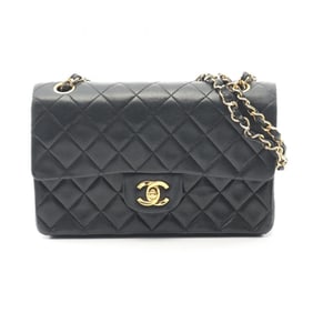 CHANEL Matelasse Double Flap Shoulder Bag in Lambskin Leather, Black