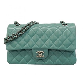 Chanel Shoulder Bag Matelasse Double Flap Chain Caviar Skin Green Women's