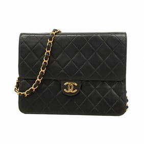 Chanel Matelasse Shoulder Bag with Chain Bag, Lambskin, Black, Women's