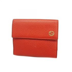 Gucci Interlocking G Wallet 449405 Leather Red Champagne Women's