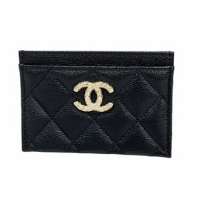 Chanel Matelasse Business Card Case in Caviar Leather, Black and Champagne, Women's