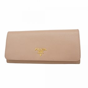 Prada Saffiano Leather Long Wallet, Beige, Women's