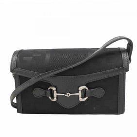 Gucci Horsebit Jumbo GG Shoulder Bag 699296 Canvas Leather Black Women's