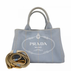 Prada Canapa Canvas Tote Bag, Blue, 2-Way Bag for Women