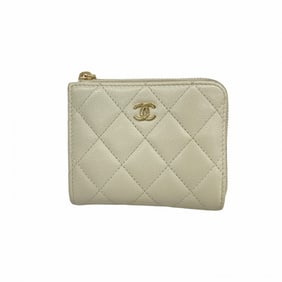 Chanel Matelasse Wallet in Caviar Leather, Grey and Champagne, Women's
