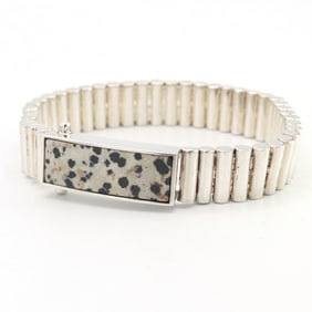 Bottega Veneta Bracelet 763230 SV Sterling Silver 925 Small Bangle with Dalmatian Stones for Men and
