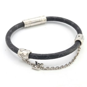 Louis Vuitton Chain It Bracelet M8573E Black and Silver Monogram Canvas Metal Bangle for Men