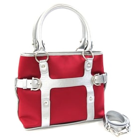 Salvatore Ferragamo Handbag 21 4875 Dark Red Leather and Satin Shoulder Bag for Women