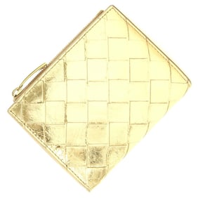 Bottega Veneta Intrecciato Bi-fold Wallet 742330 Gold Leather Compact Mini Women's BOTTEGA VENETA