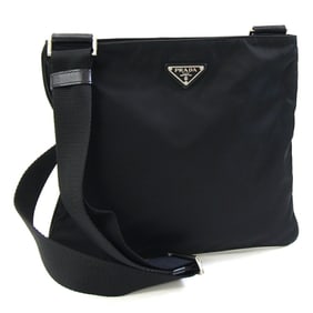 Prada Shoulder Bag VA0053 Black Nylon and Leather Flat Crossbody for Men Women