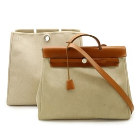 HERMES Hermès Air Bag GM Handbag/Shoulder in Toile H Leather (Natural/Light Brown) with C Stamp